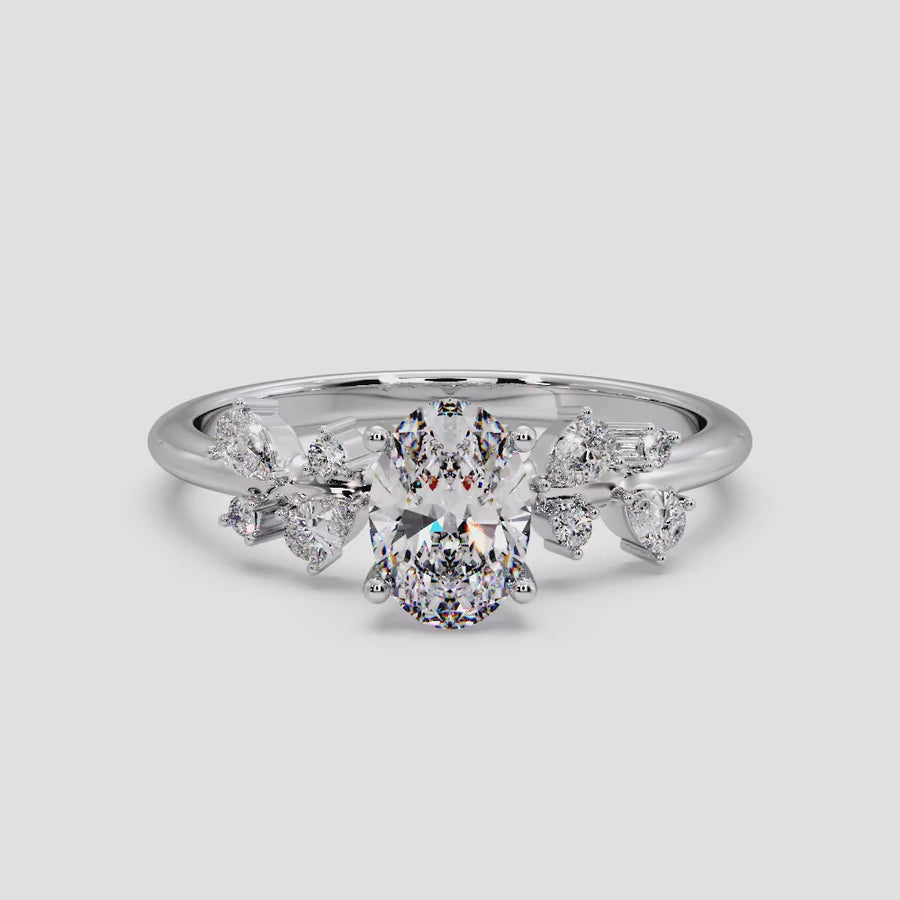 Whimsical Garden Natural Oval Diamond Engagement Ring in 18K Gold