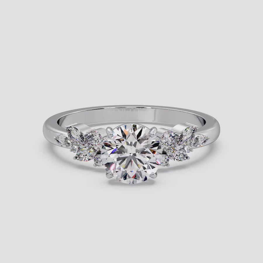 Aviana 2 Carat Floral Round Lab Grown Diamond Engagement Ring in 18K Gold