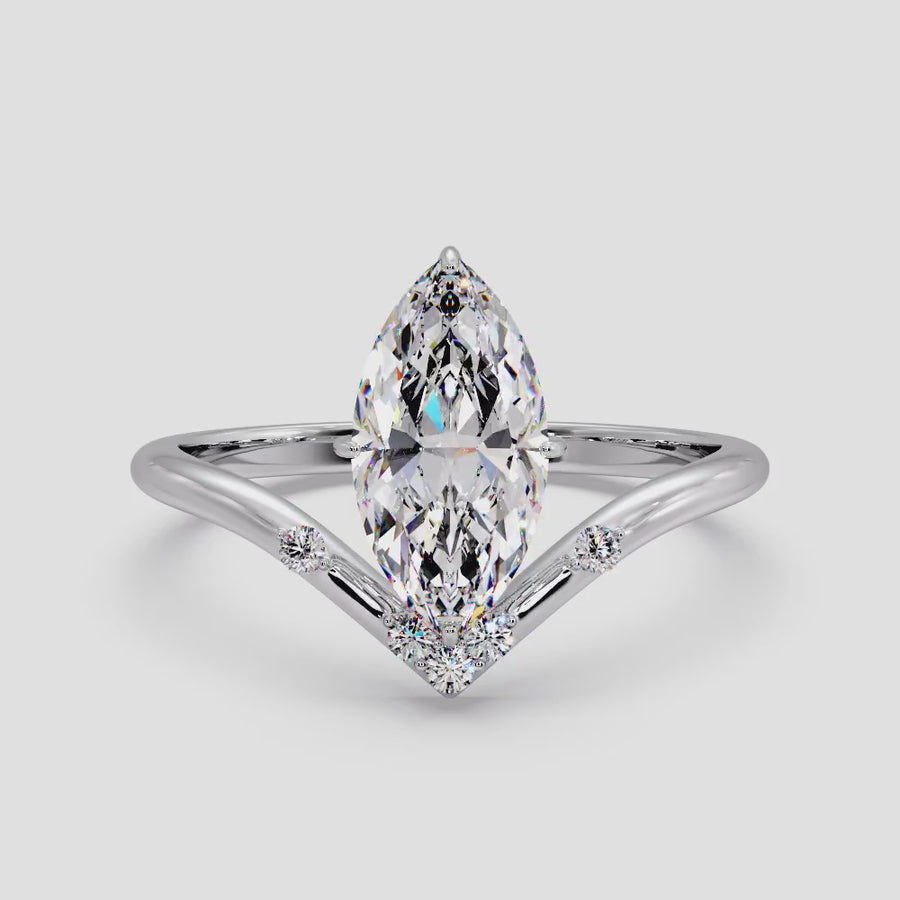 2 Carat Chevron Marquise Lab Grown Diamond Engagement Ring in 18K Gold