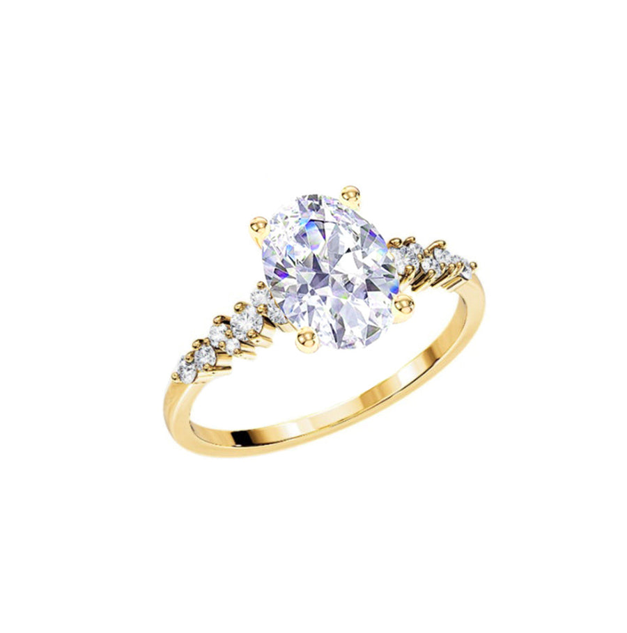 Scattered Lab Grown Oval Diamond Engagement Ring in 18K Gold