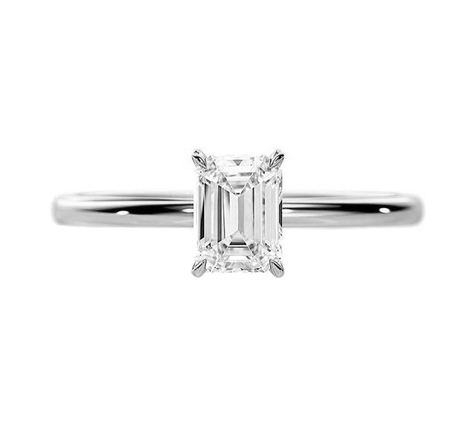 1 Carat Emerald Cut Lab Grown Diamond Engagement Ring in 18K Gold