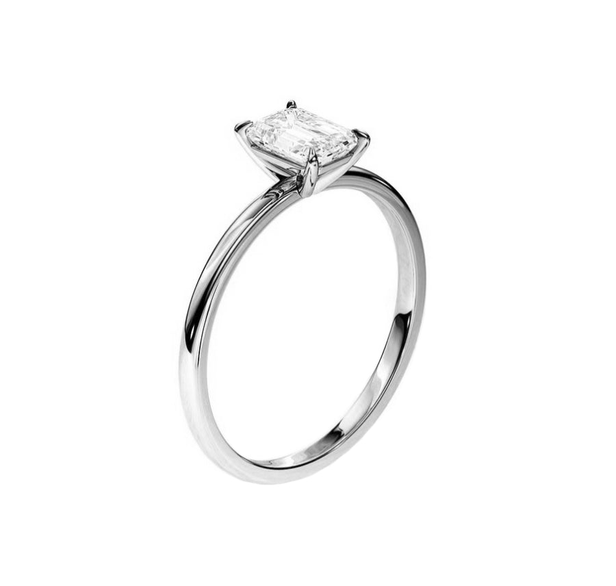 1 Carat Emerald Cut Lab Grown Diamond Engagement Ring in 18K Gold