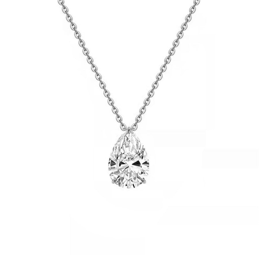 1 Carat Solitaire Floating Pear Lab Diamond Necklace in 14K White Gold