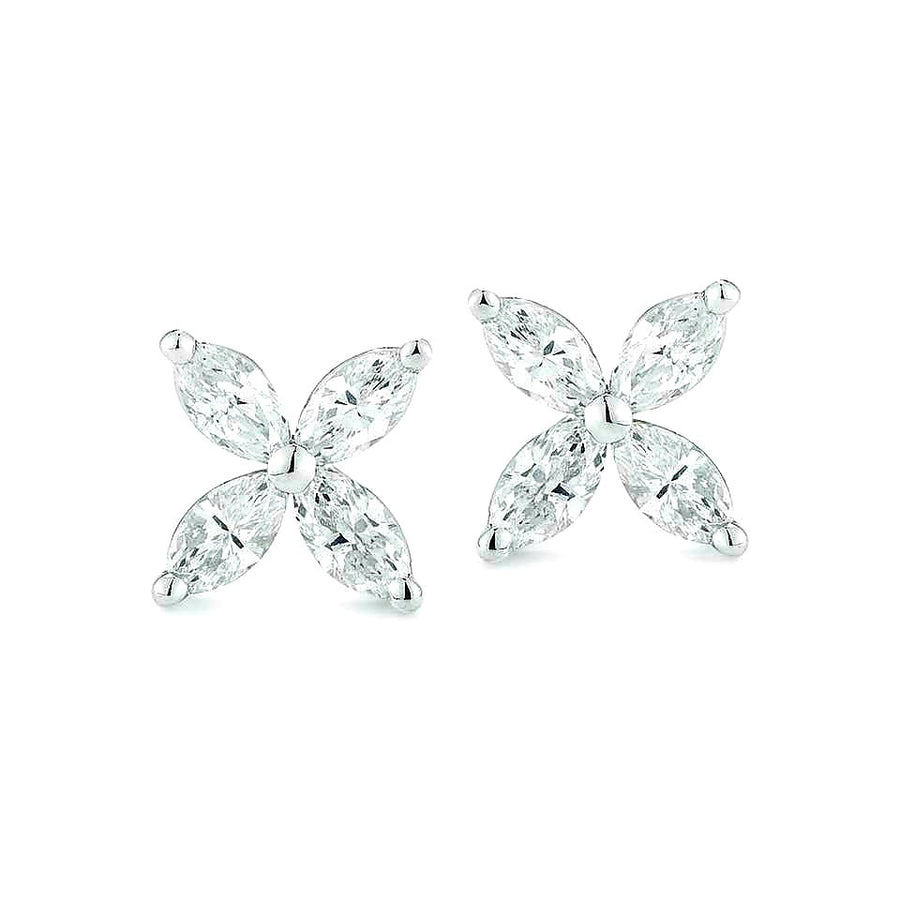 Diamond Flower Stud Earrings 14K White Gold