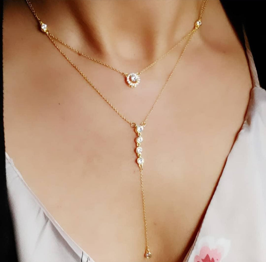 Diamond Bezel Lariat Necklace in 14K Yellow Gold - GEMNOMADS