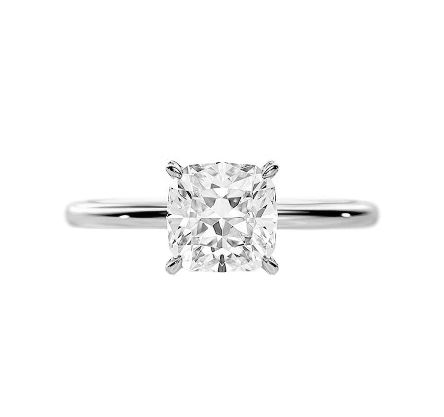 2 Carat Cushion Cut Solitaire Lab Grown Diamond Engagement Ring in 18K Gold
