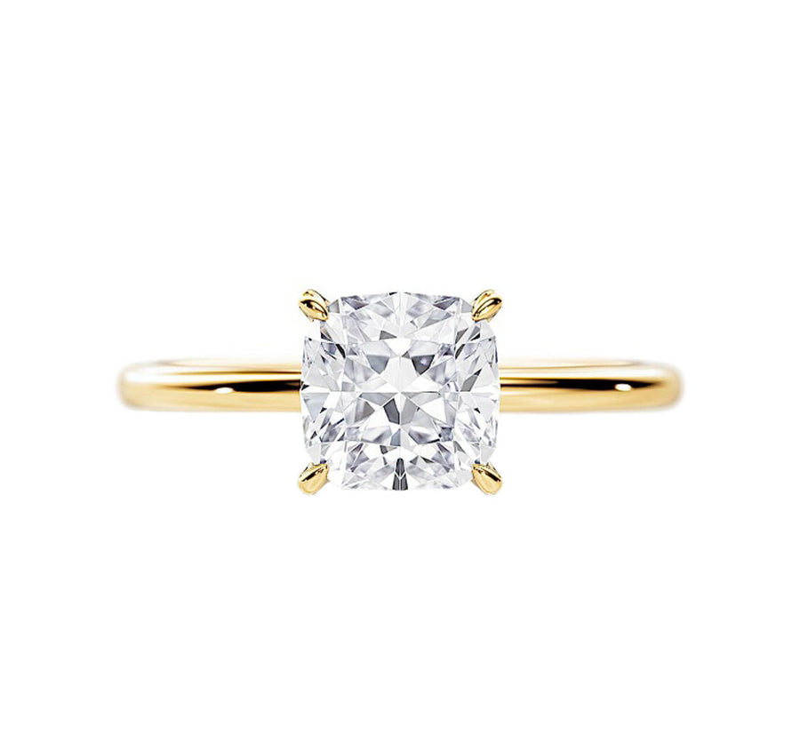 2 Carat Cushion Cut Solitaire Lab Grown Diamond Engagement Ring in 18K Gold