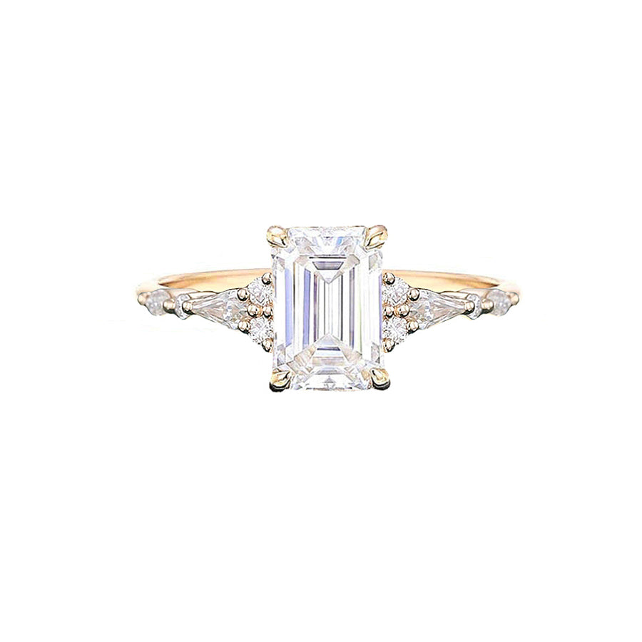 Vintage Art Deco 3 Carat Emerald Lab Grown Diamond Engagement Ring in 18K Gold