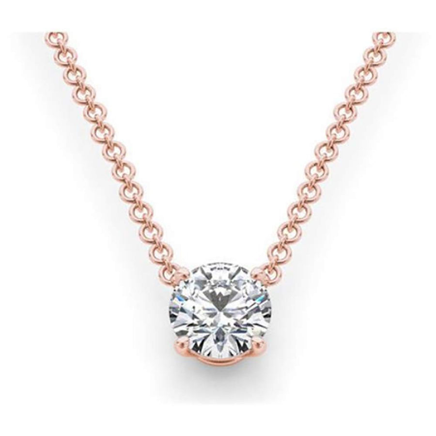 1 Carat Solitaire Floating Lab Created Diamond Necklace in 14K Rose Gold