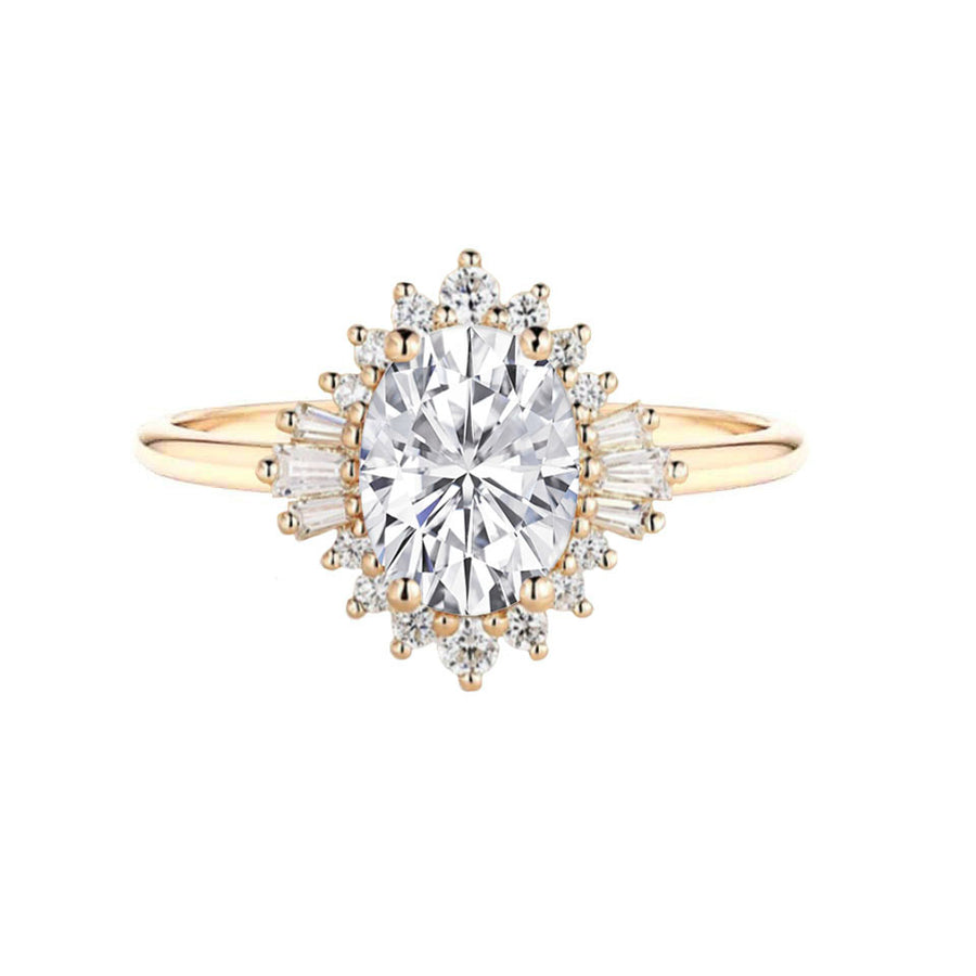 Adele Art Deco Oval Natural Diamond Engagement Ring in 18K Gold