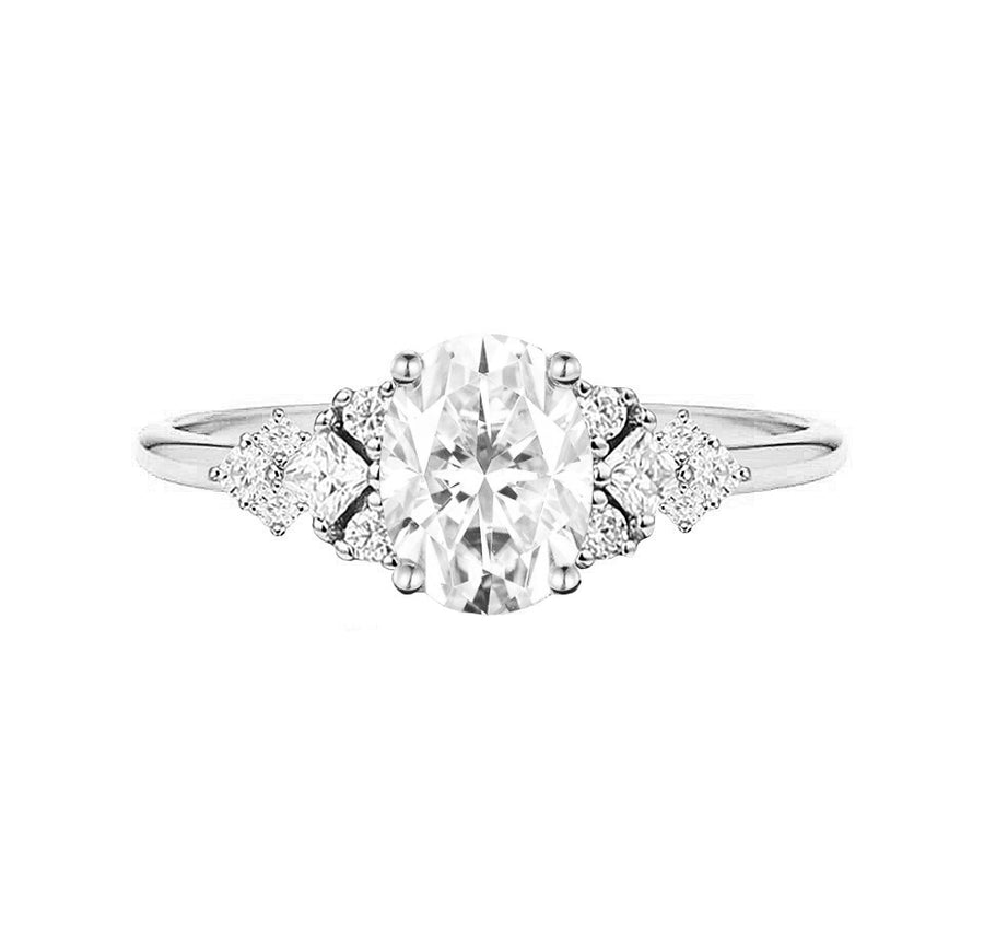 Art Deco Cluster Oval Natural Diamond Engagement Ring in 18K Gold