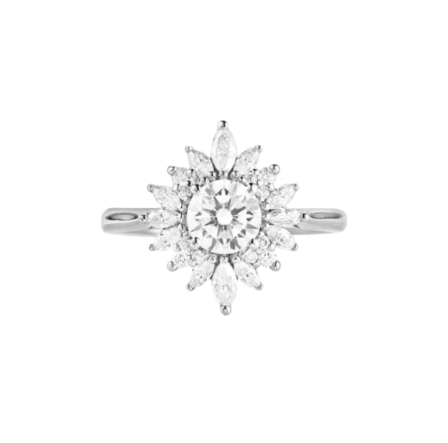 Art Deco Floral Engagement Ring in 14K Gold
