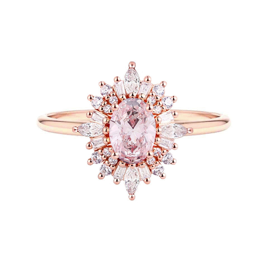 Art Deco Lab Grown Pink Diamond Engagement Ring in 18K Rose Gold