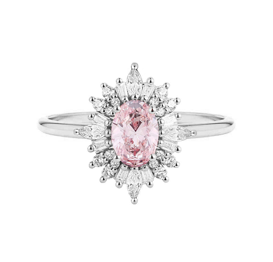 Art Deco Lab Grown Pink Diamond Engagement Ring in 18K White Gold