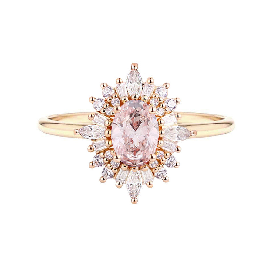 Art Deco Lab Grown Pink Diamond Engagement Ring in 18K Yellow Gold