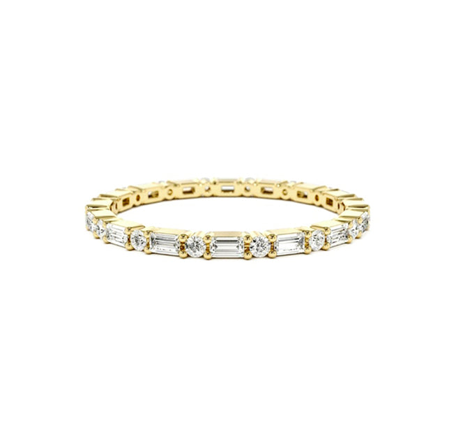 Baguette And Round Diamond Eternity Ring in 14K Gold