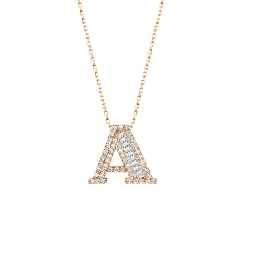 Diamond Initial Necklace in 14K Rose Gold