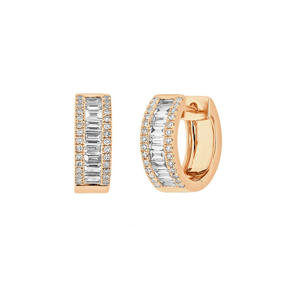 Baguette Diamond Huggie Earrings in 14K Gold - GEMNOMADS