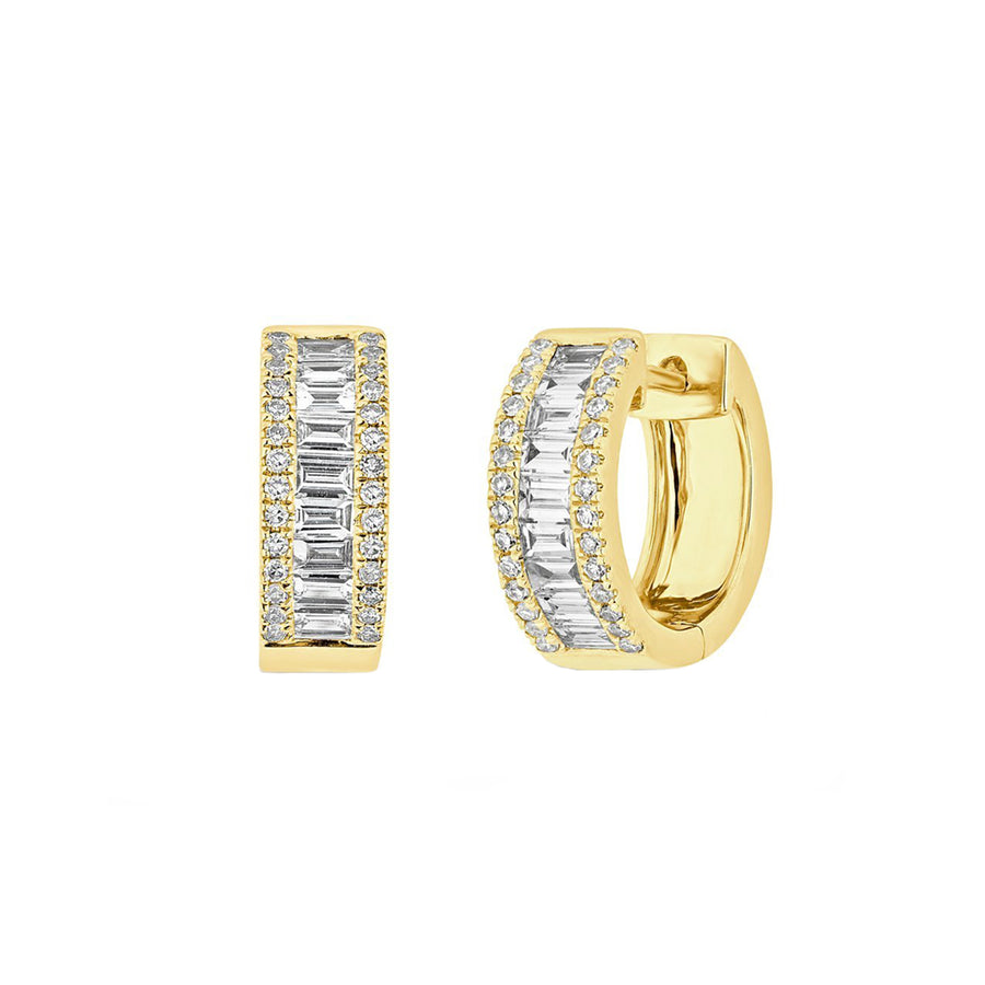 Baguette Diamond Huggie Earrings in 14K Gold - GEMNOMADS