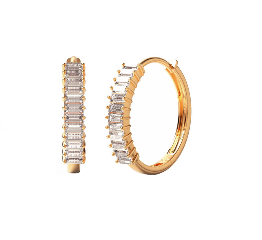14K Gold Baguette Diamond Hoop Earrings - GEMNOMADS