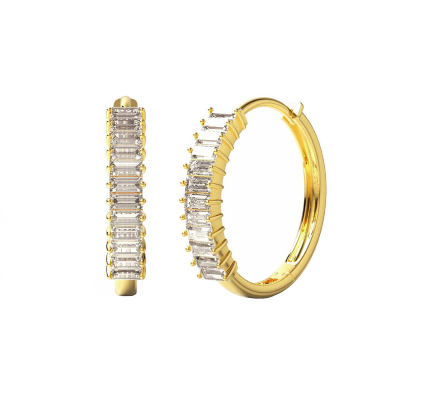 14K Gold Baguette Diamond Hoop Earrings - GEMNOMADS
