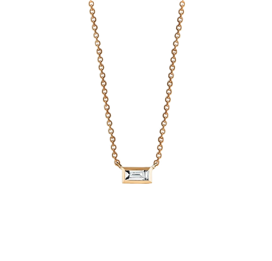 Baguette Diamond Bezel Necklace in 14K Gold