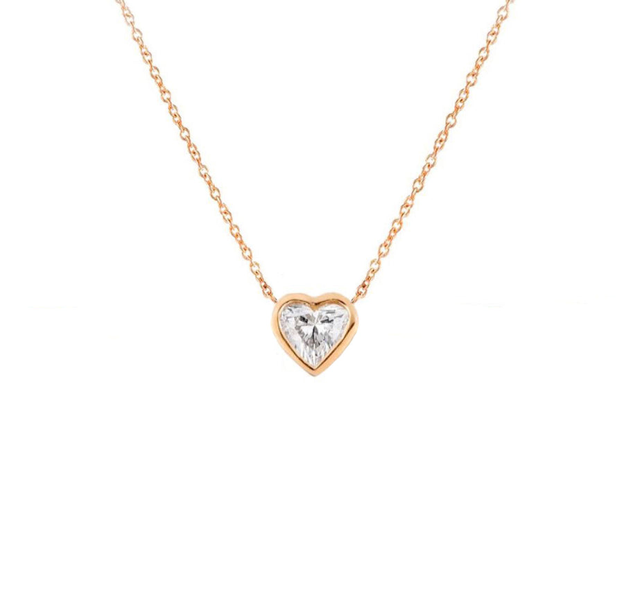 Rose gold bezel heart diamond necklace
