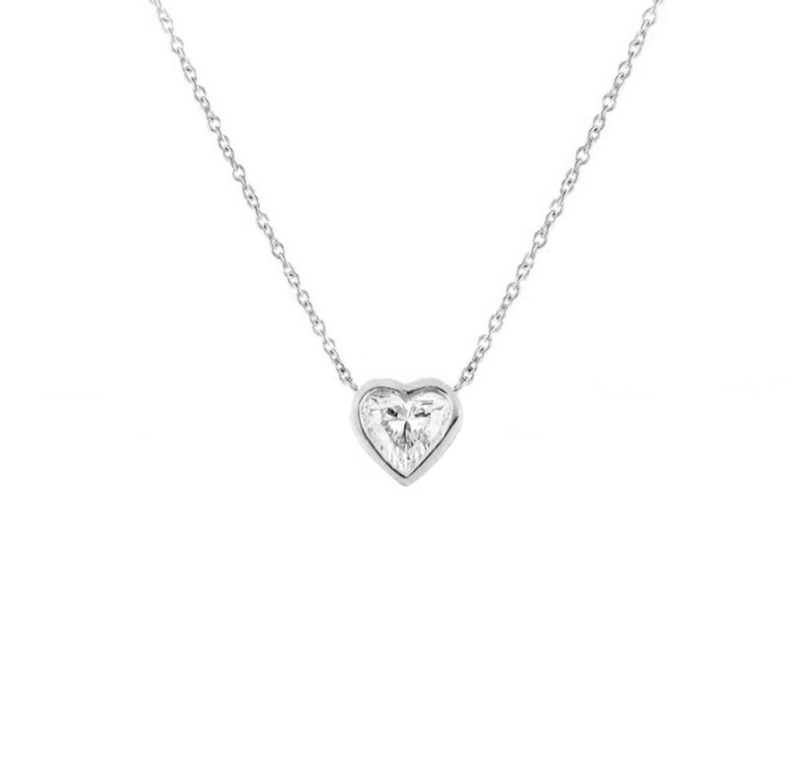 White gold bezel heart diamond necklace