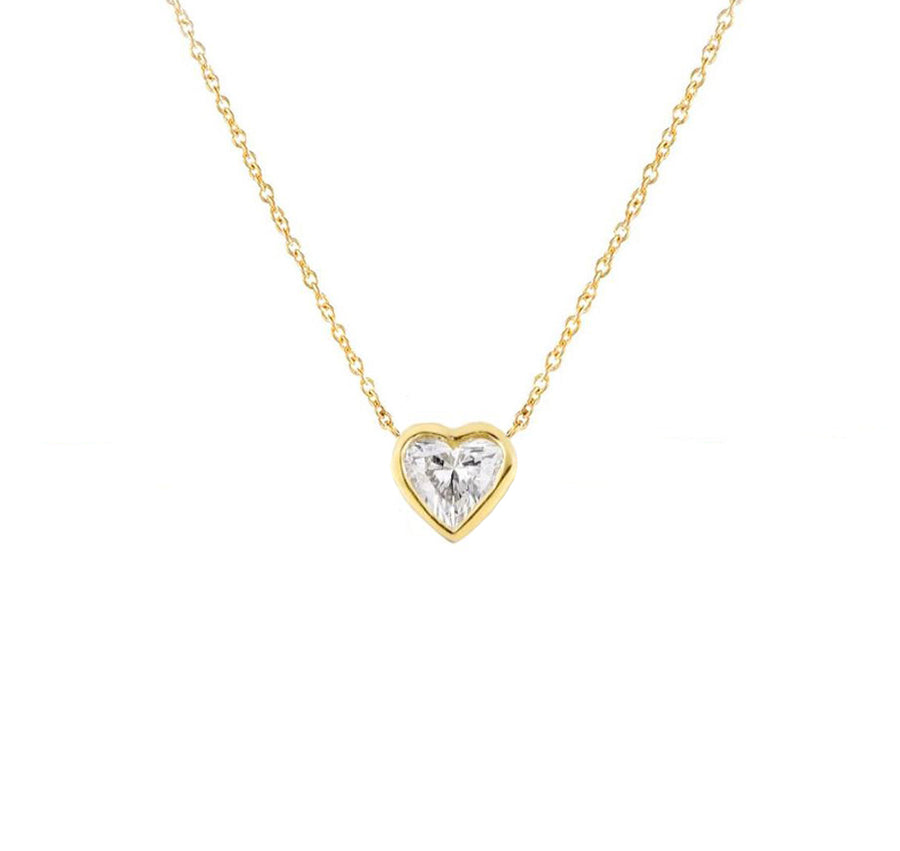 Yellow gold bezel heart diamond necklace