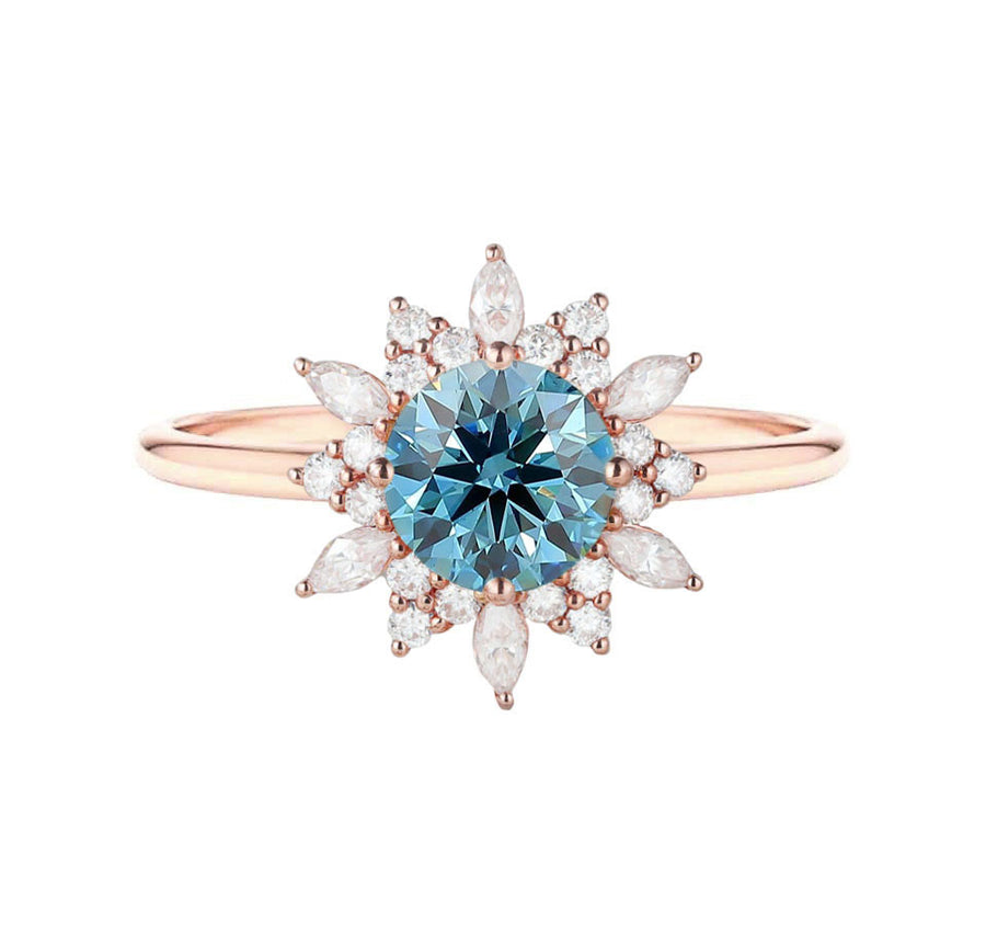 Camilla Floral Lab Grown Blue Diamond Engagement Ring in 18K Gold