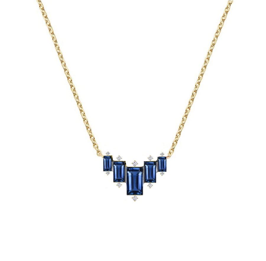 Blue Sapphire Diamond Necklace in 14K Gold - GEMNOMADS