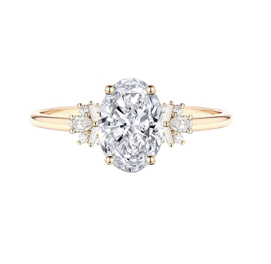 Cleopatra 2 Carat Oval Diamond Engagement Ring in 18K Gold