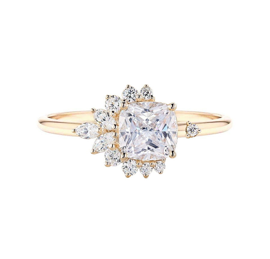 Floral Cluster Cushion Cut Lab Grown Diamond Engagement Ring in 18K Gold