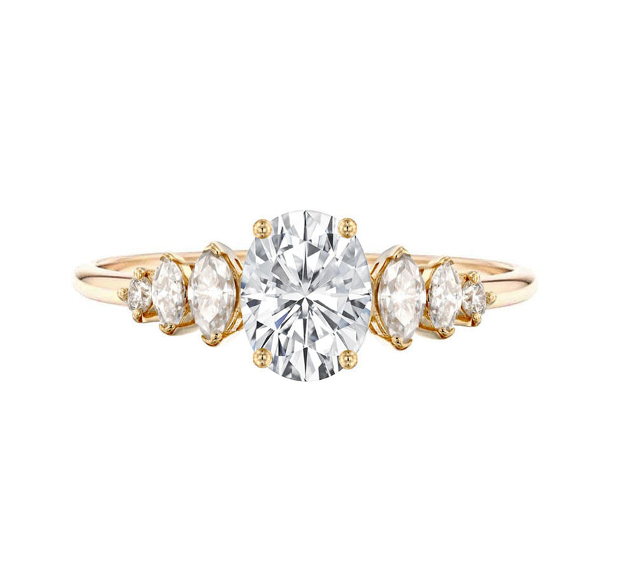 Dalphina 1.5 Carat Oval Natural Diamond Engagement Ring in 18K Gold