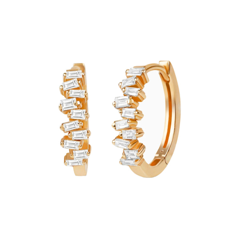 Baguette Diamond Hoop Earrings in 14K Gold - GEMNOMADS