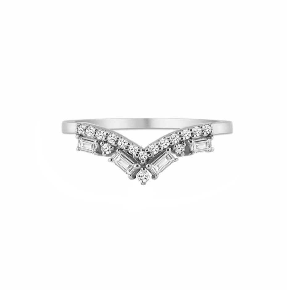 Baguette Diamond Curved Wedding Ring in 14K Gold – GEMNOMADS