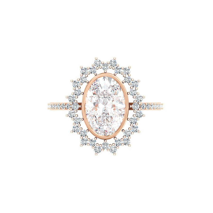 Oval Bezel Halo Natural Diamond Engagement Ring in 18K Gold