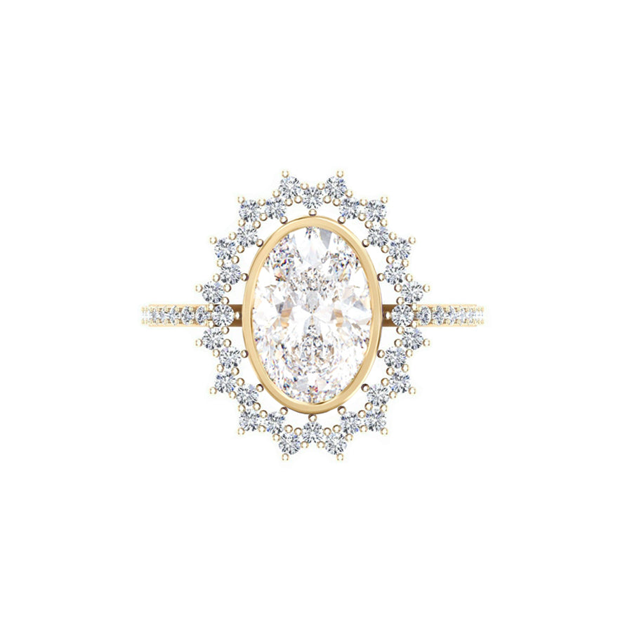 Oval Bezel Halo Lab Grown Diamond Engagement Ring in 18K Gold