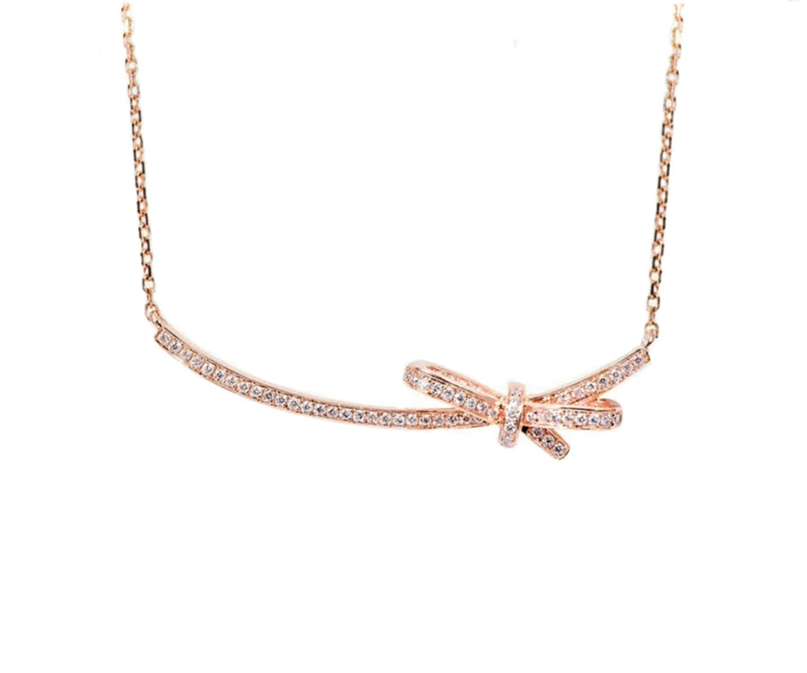 Rose gold diamond bow bar necklace
