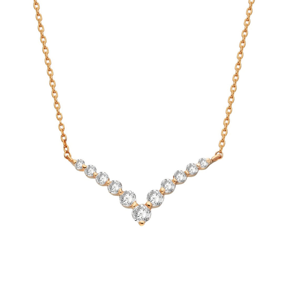 Single Prong Diamond Chevron Necklace in 14K Gold - GEMNOMADS