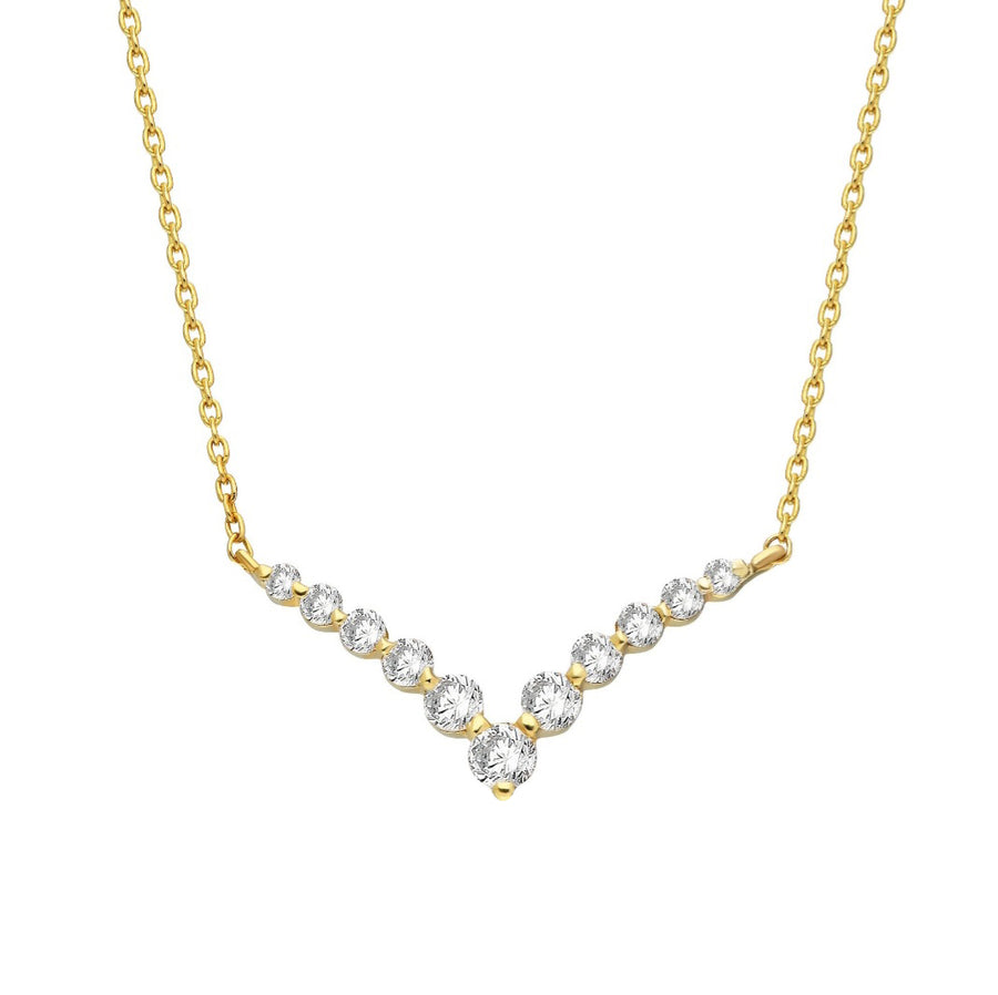 Single Prong Diamond Chevron Necklace in 14K Gold - GEMNOMADS