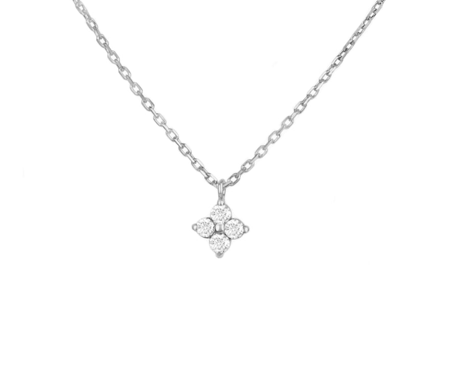 White gold diamond clover leaf necklace