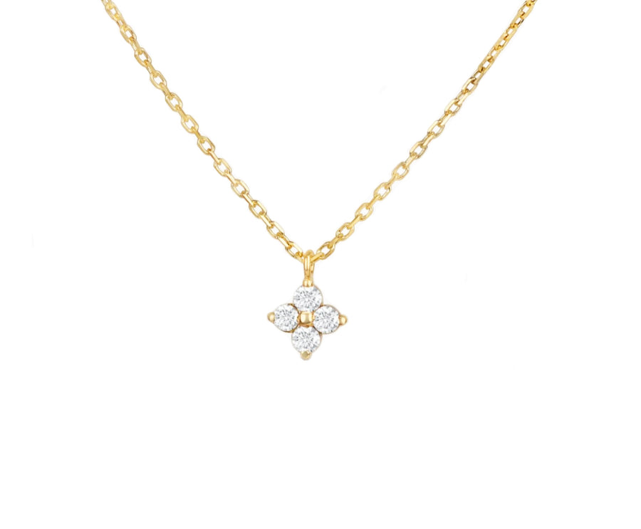 Yellow gold diamond clover leaf necklace