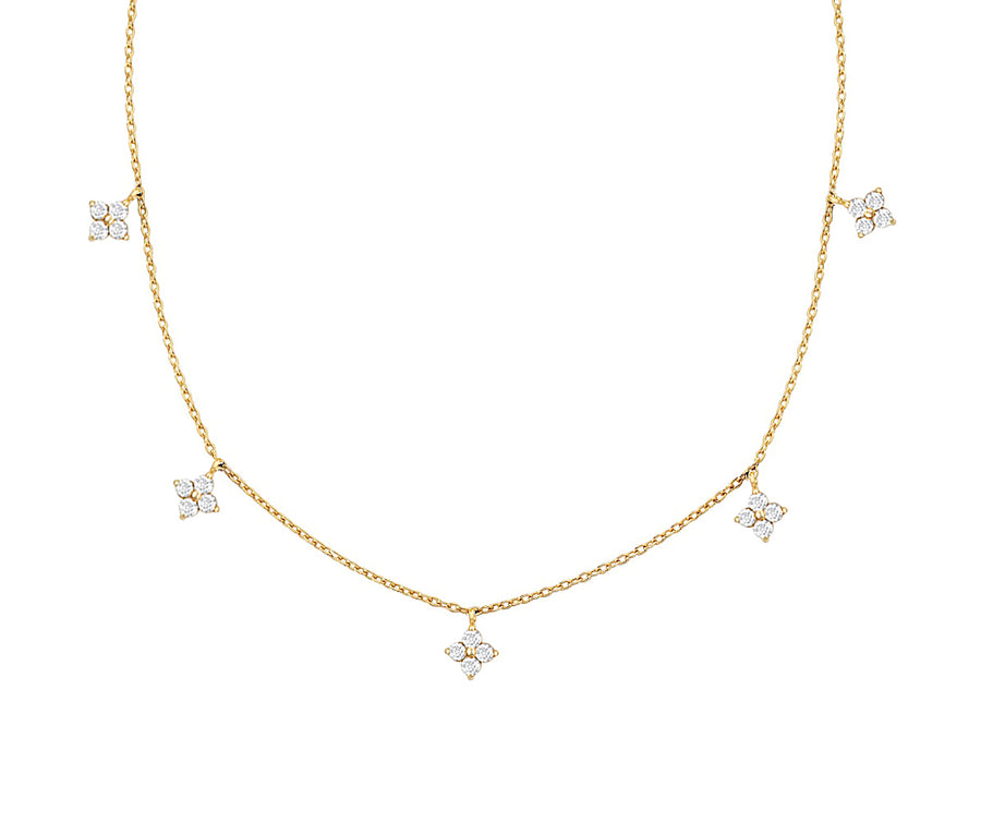 Diamond Clover Station Necklace in 14K Gold