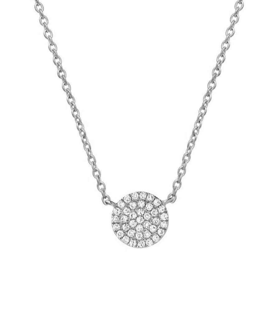 White gold diamond disc necklace