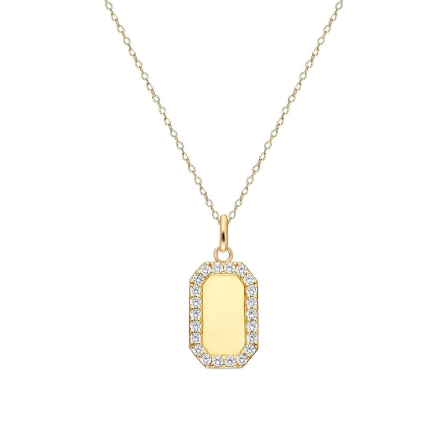 Yellow gold diamond dog tag necklace