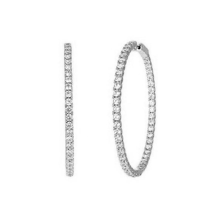 In and Out Diamond Hoop Earrings in Sterling Silver 1 1.18" - GEMNOMADS