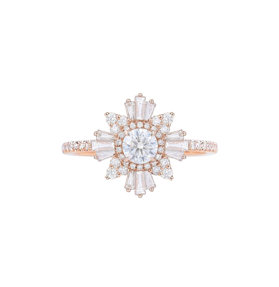 Art Deco Ileana Round Halo Lab Grown Diamond Engagement Ring in 18K Gold