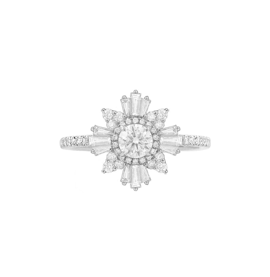 Art Deco Ileana Round Halo Natural Diamond Engagement Ring in 18K Gold
