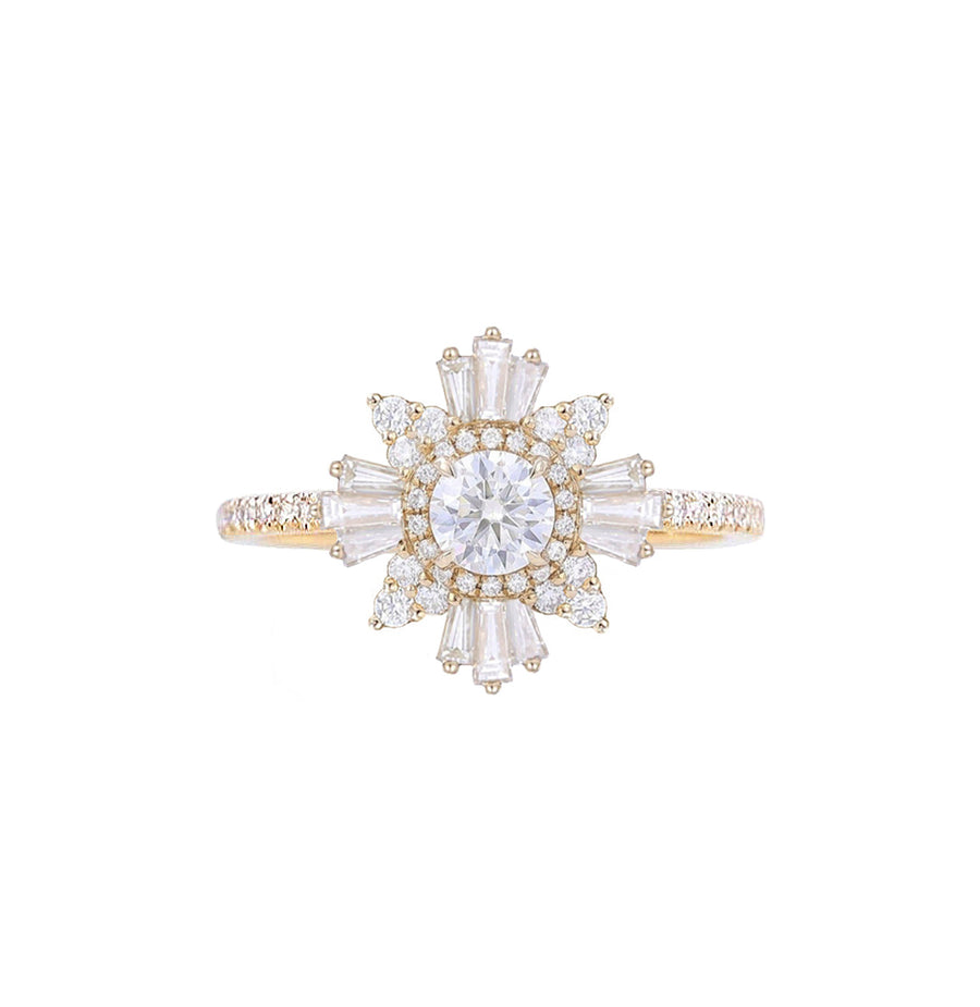 Art Deco Ileana Round Halo Lab Grown Diamond Engagement Ring in 18K Gold